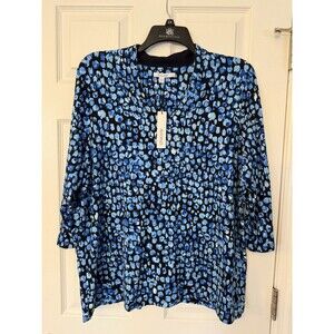 NEW Chico's Touch Pretty Spots Knit Top Navy Blue 3/4 Shirt Size 4 XXL 2X 2XL